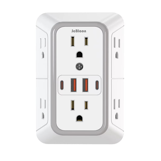 Multiple Sockets US Plug Power Strip with 6 AC Outlets 4 USB Ports(2 Type C), Wall Socket Universal Network Filter Fast Charging