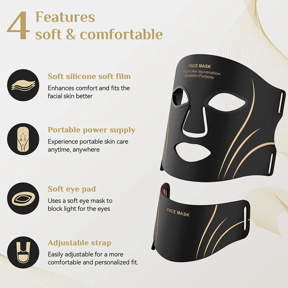 LED Facial Mask and Neck Set - Flexible Silicone Photon Therapy for Skin Repair, Oil Control, Anti-Acne, and Brightening in Seven Colors