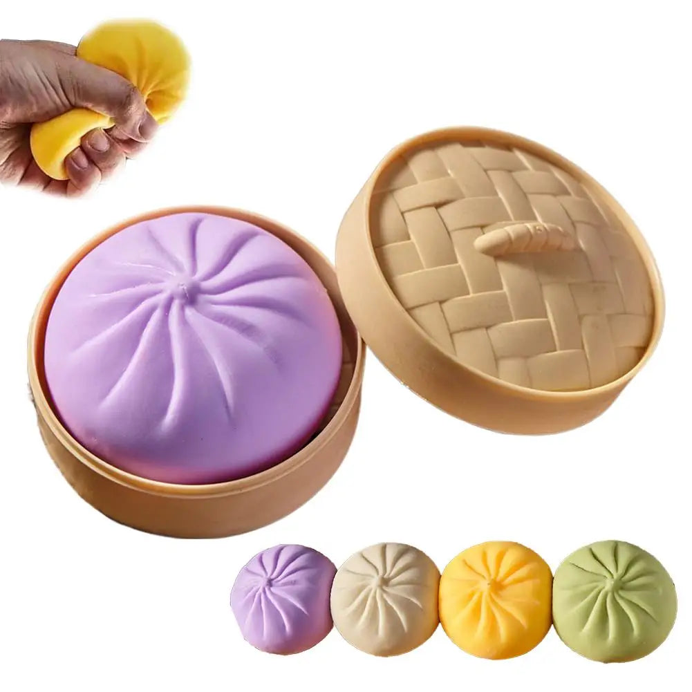 Colorful Dumpling Squishes Stress Balls Fidget Sensory Toys Simulation Food Squishies Bun with Steamer Dough Ball Gifts