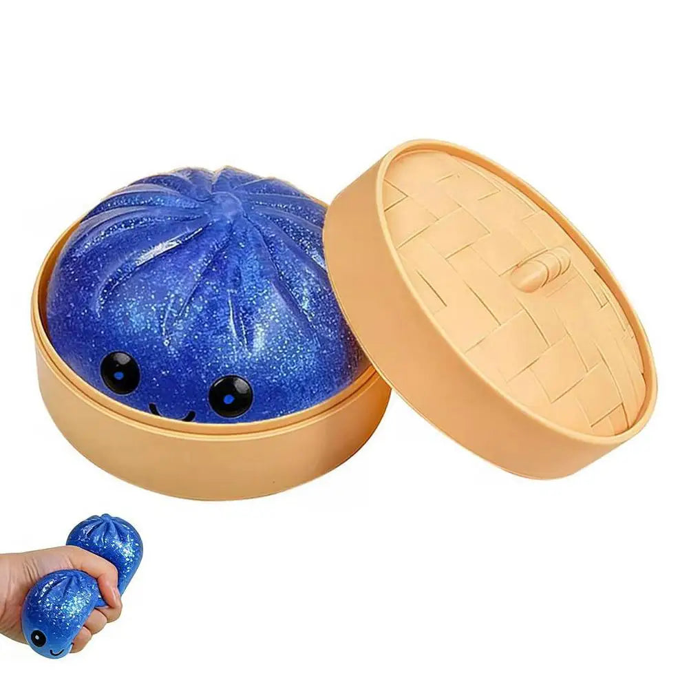 Colorful Dumpling Squishes Stress Balls Fidget Sensory Toys Simulation Food Squishies Bun with Steamer Dough Ball Gifts