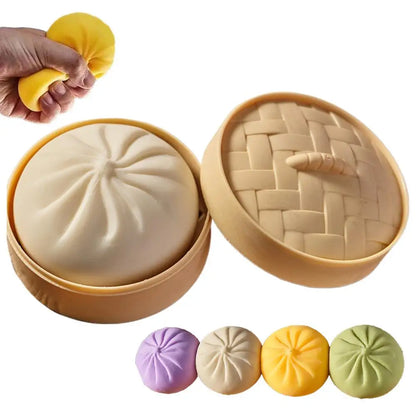 Colorful Dumpling Squishes Stress Balls Fidget Sensory Toys Simulation Food Squishies Bun with Steamer Dough Ball Gifts