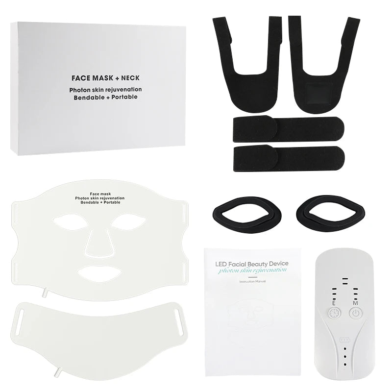 LED Facial Mask and Neck Set - Flexible Silicone Photon Therapy for Skin Repair, Oil Control, Anti-Acne, and Brightening in Seven Colors