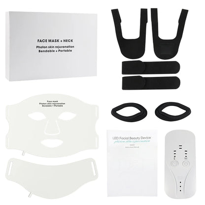 LED Facial Mask and Neck Set - Flexible Silicone Photon Therapy for Skin Repair, Oil Control, Anti-Acne, and Brightening in Seven Colors