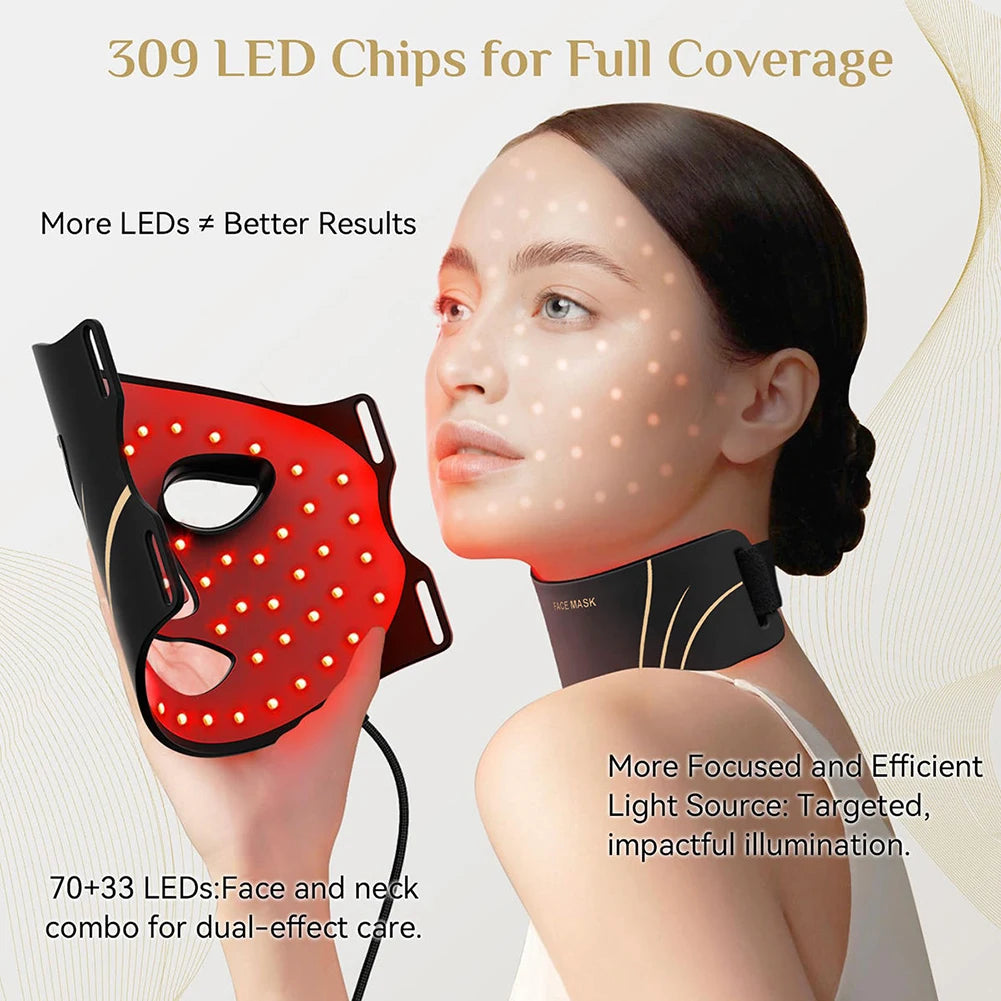 LED Facial Mask and Neck Set - Flexible Silicone Photon Therapy for Skin Repair, Oil Control, Anti-Acne, and Brightening in Seven Colors