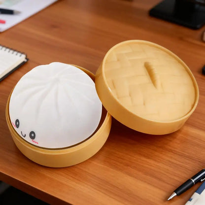 Colorful Dumpling Squishes Stress Balls Fidget Sensory Toys Simulation Food Squishies Bun with Steamer Dough Ball Gifts