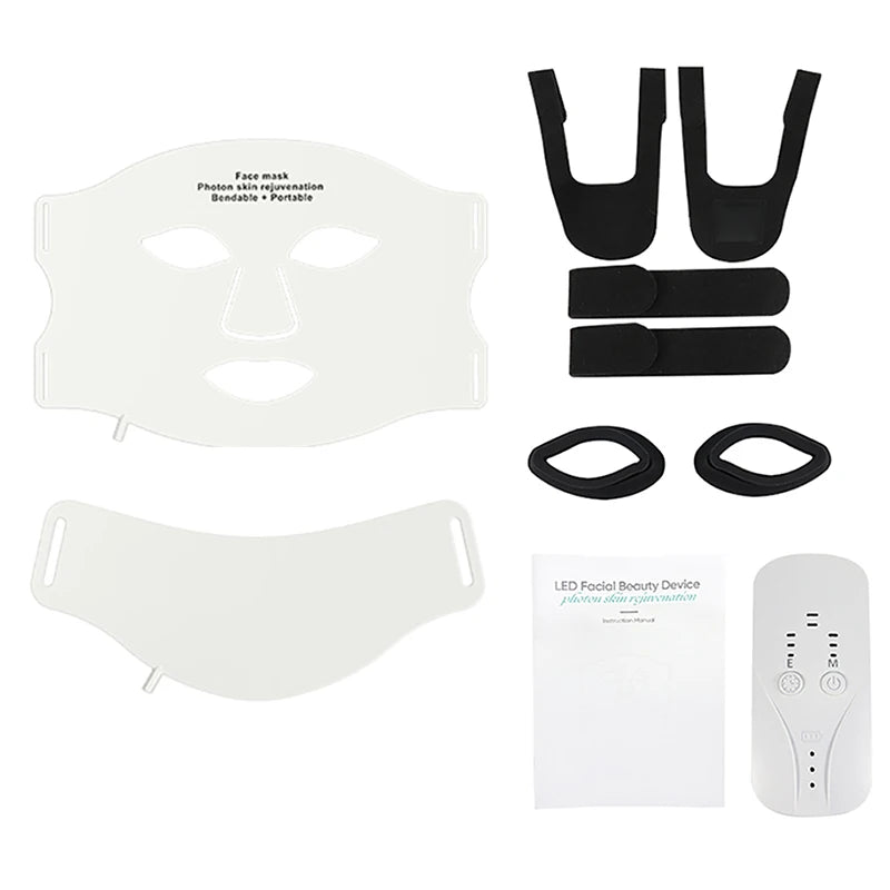 LED Facial Mask and Neck Set - Flexible Silicone Photon Therapy for Skin Repair, Oil Control, Anti-Acne, and Brightening in Seven Colors