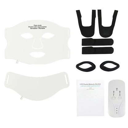 LED Facial Mask and Neck Set - Flexible Silicone Photon Therapy for Skin Repair, Oil Control, Anti-Acne, and Brightening in Seven Colors