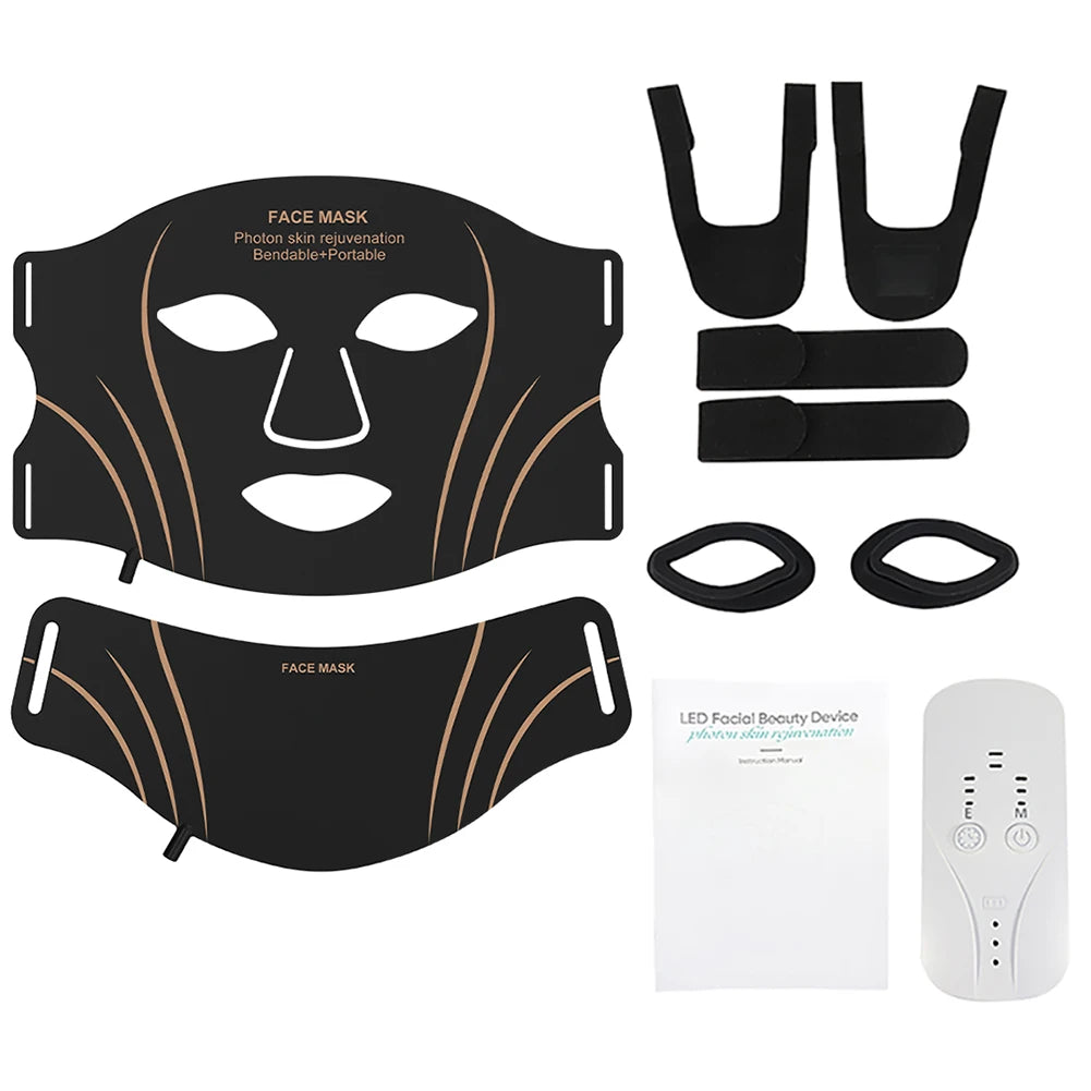 LED Facial Mask and Neck Set - Flexible Silicone Photon Therapy for Skin Repair, Oil Control, Anti-Acne, and Brightening in Seven Colors