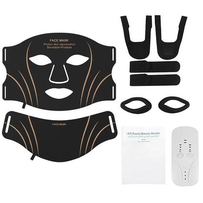LED Facial Mask and Neck Set - Flexible Silicone Photon Therapy for Skin Repair, Oil Control, Anti-Acne, and Brightening in Seven Colors