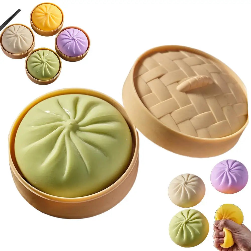Colorful Dumpling Squishes Stress Balls Fidget Sensory Toys Simulation Food Squishies Bun with Steamer Dough Ball Gifts
