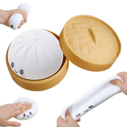 Colorful Dumpling Squishes Stress Balls Fidget Sensory Toys Simulation Food Squishies Bun with Steamer Dough Ball Gifts