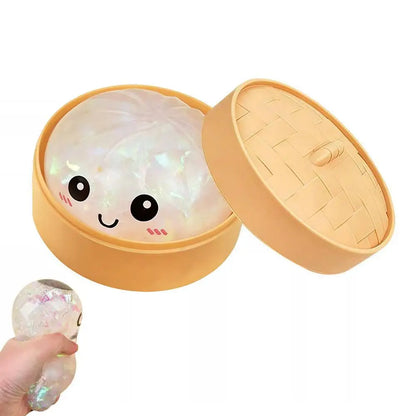 Colorful Dumpling Squishes Stress Balls Fidget Sensory Toys Simulation Food Squishies Bun with Steamer Dough Ball Gifts