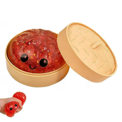 Colorful Dumpling Squishes Stress Balls Fidget Sensory Toys Simulation Food Squishies Bun with Steamer Dough Ball Gifts