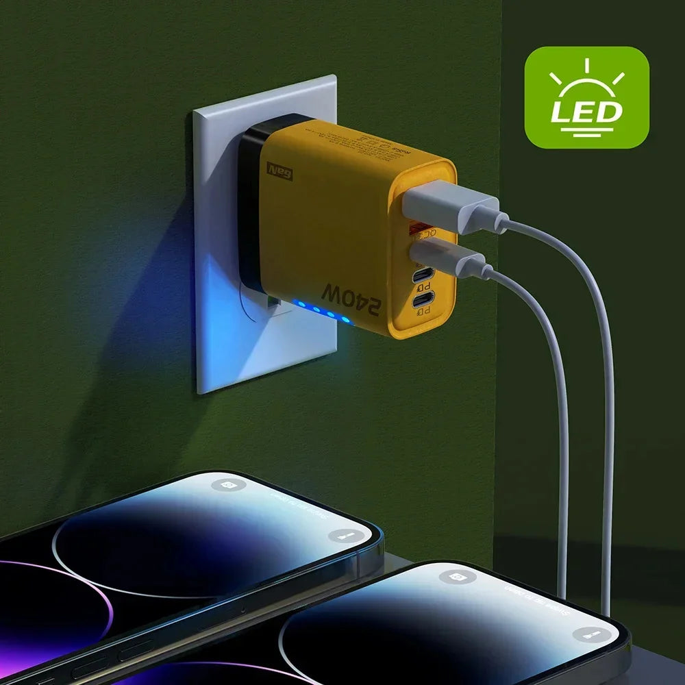 240W Gan USB C Charger 5 in 1 Fast Charging Phone Charger Power Adapter for Iphone Samsung Xiaomi Type C EU/US Plug Wall Charger