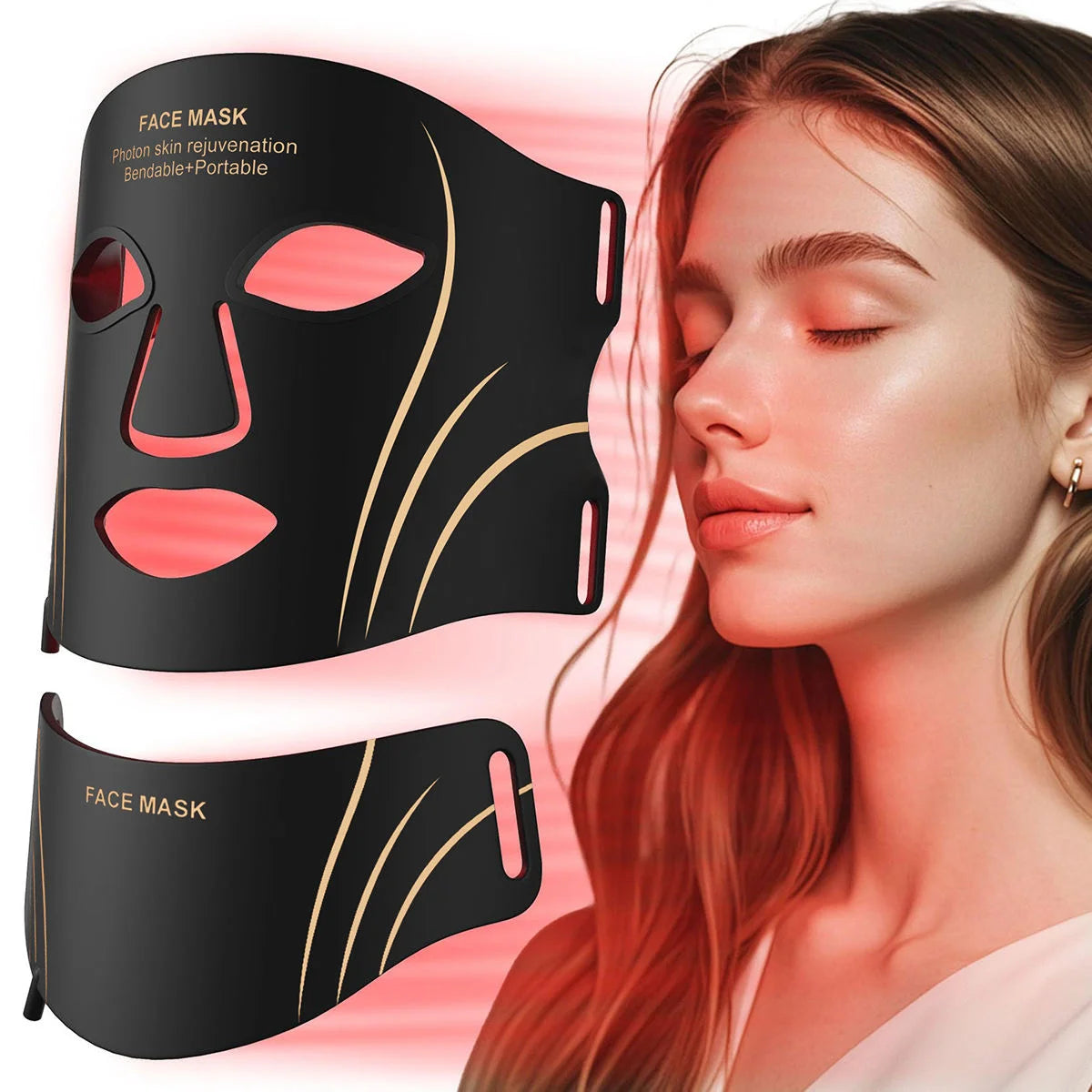LED Facial Mask and Neck Set - Flexible Silicone Photon Therapy for Skin Repair, Oil Control, Anti-Acne, and Brightening in Seven Colors