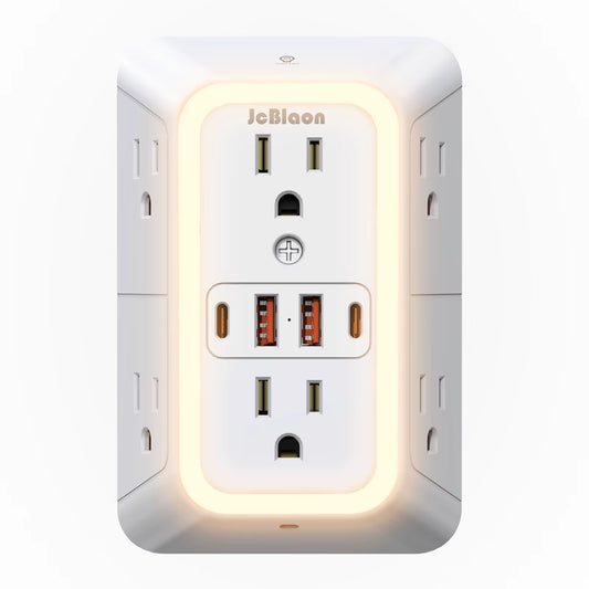 With Night Light US Standard Wall Socket with AC USB Type-C Port 5V 2.4A, Charge Electrical Socket Power Strip Plug Outlet
