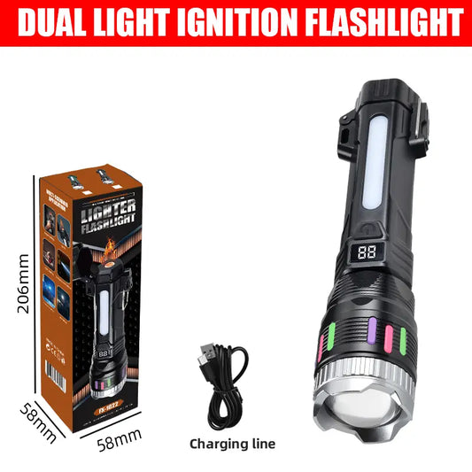 2400 Lumen 2-In-1 Flashlight , Digital Display, Rechargeable, Zoomable, Waterproof, Adjustable Brightness, Emergency Flashlight for Outdoor Camping Survival