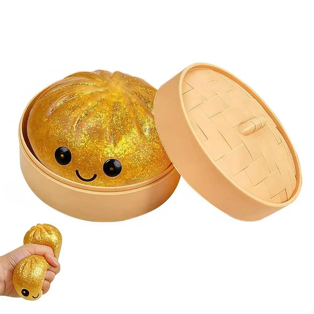 Colorful Dumpling Squishes Stress Balls Fidget Sensory Toys Simulation Food Squishies Bun with Steamer Dough Ball Gifts