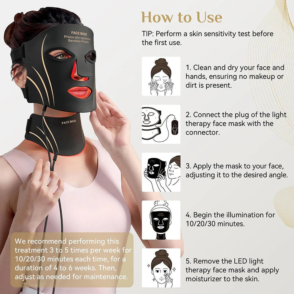 LED Facial Mask and Neck Set - Flexible Silicone Photon Therapy for Skin Repair, Oil Control, Anti-Acne, and Brightening in Seven Colors
